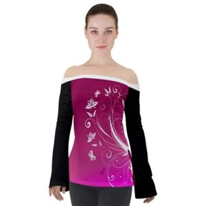 Off shoulder long sleeve floral print shirt